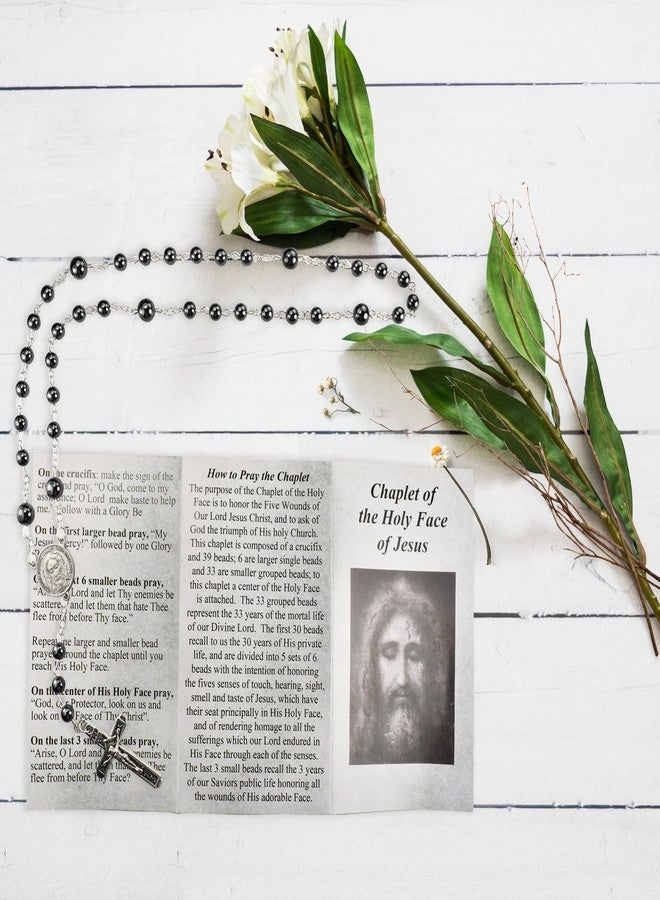 Trendzeen Chaplet of The Holy Face of Jesus - The Lord's Prayer Card - Black Hematite Holy Face Chaplet Rosary Beads - Holy Face Medal Rosary with Guide - Coronilla de la Santa Faz de Jesus - 2 Items Total - Image 3